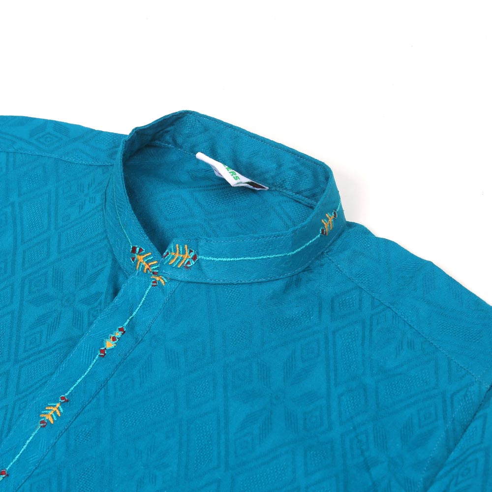 Embroidered Arrow Kurta For Boys - Teal