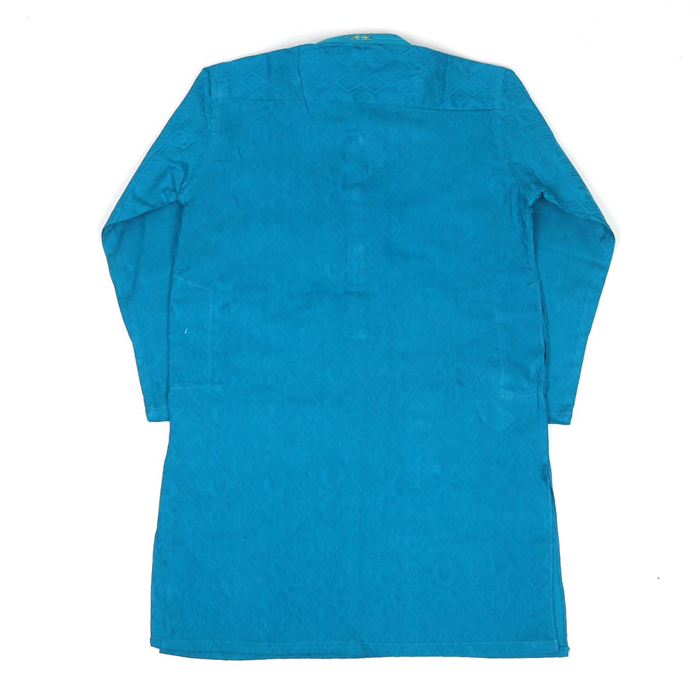 Embroidered Arrow Kurta For Boys - Teal