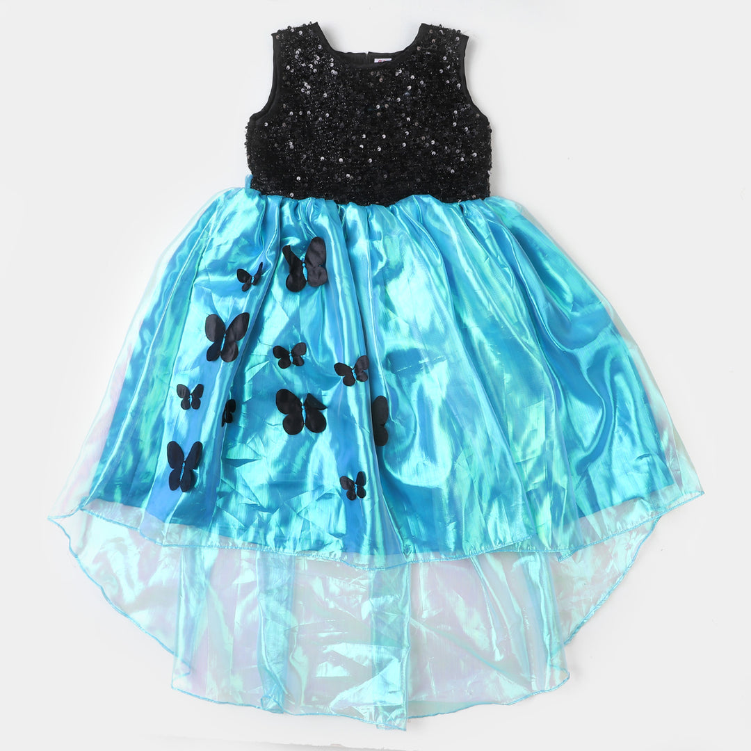 Girls Net Fancy Frock Butterfly - Blue