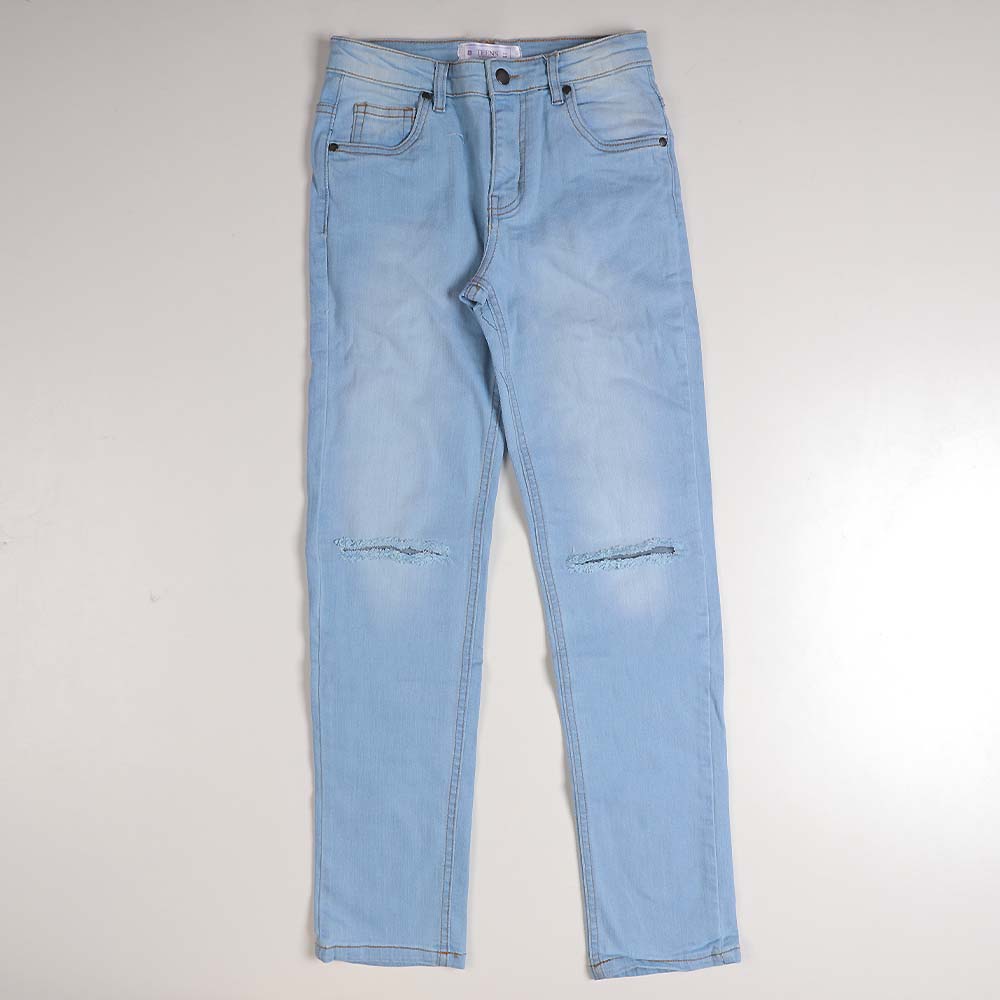 Teens Boys Pant Denim Knee Cut - Ice Blue