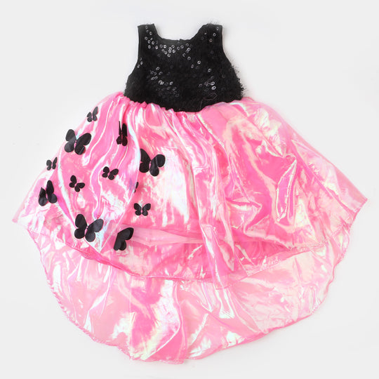 Girls Net Fancy Frock Butterfly - Pink