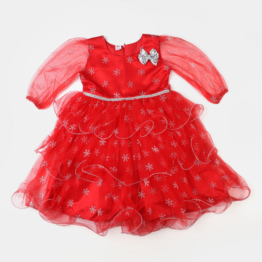 Girls Net Fancy Frock Sparkling - Red