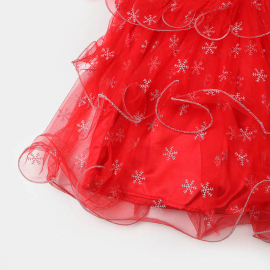 Girls Net Fancy Frock Sparkling - Red