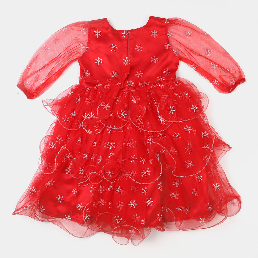 Girls Net Fancy Frock Sparkling - Red