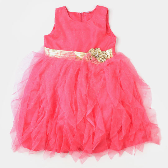 Girls Net Fancy Frock Glitter - Pink