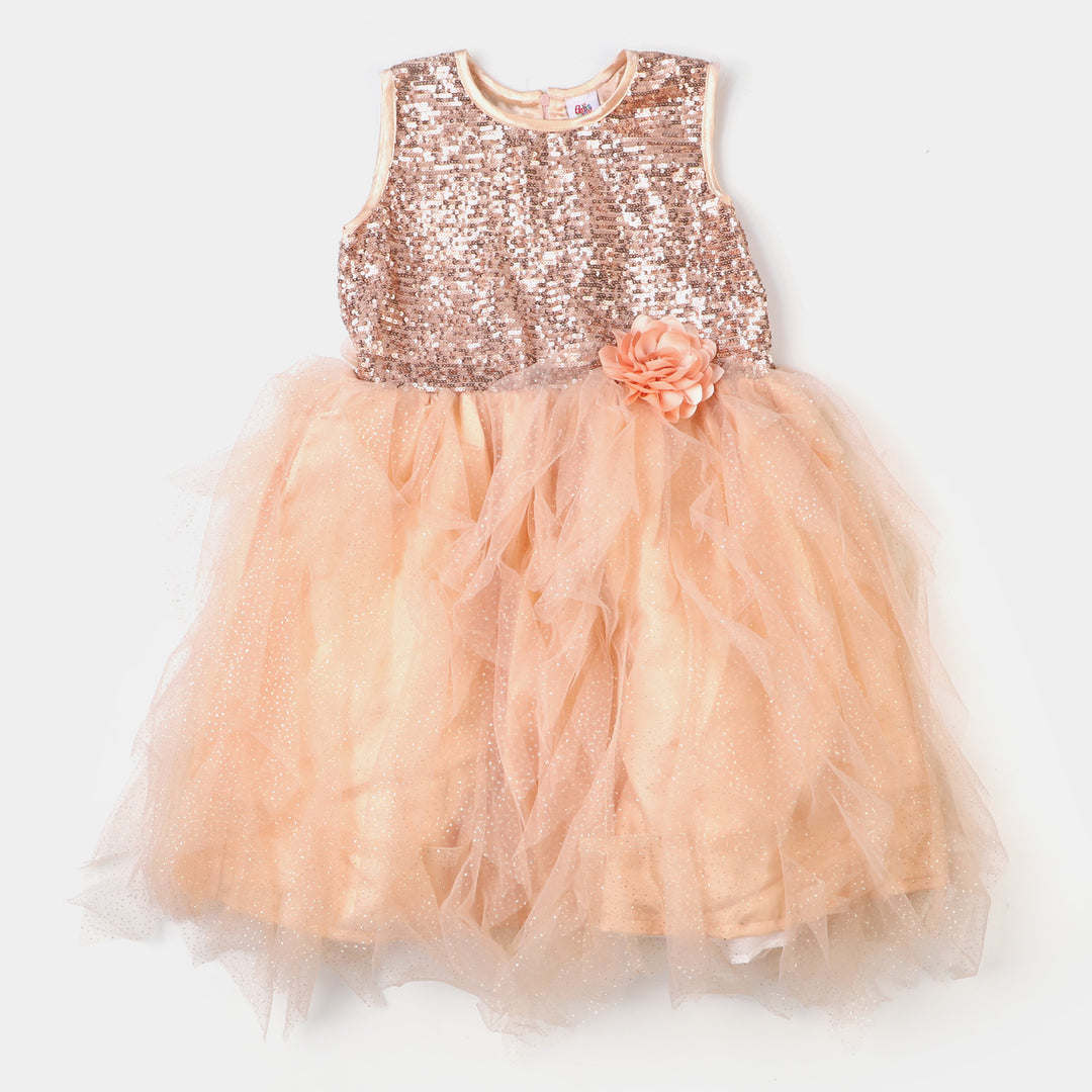 Girls Net Fancy Frock Glow - Fawn