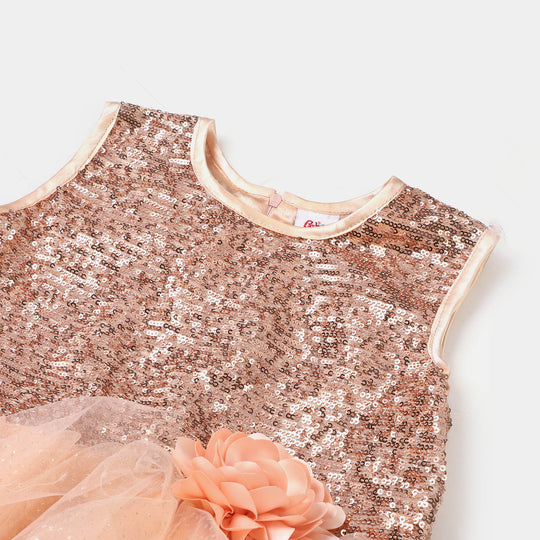 Girls Net Fancy Frock Glow - Fawn