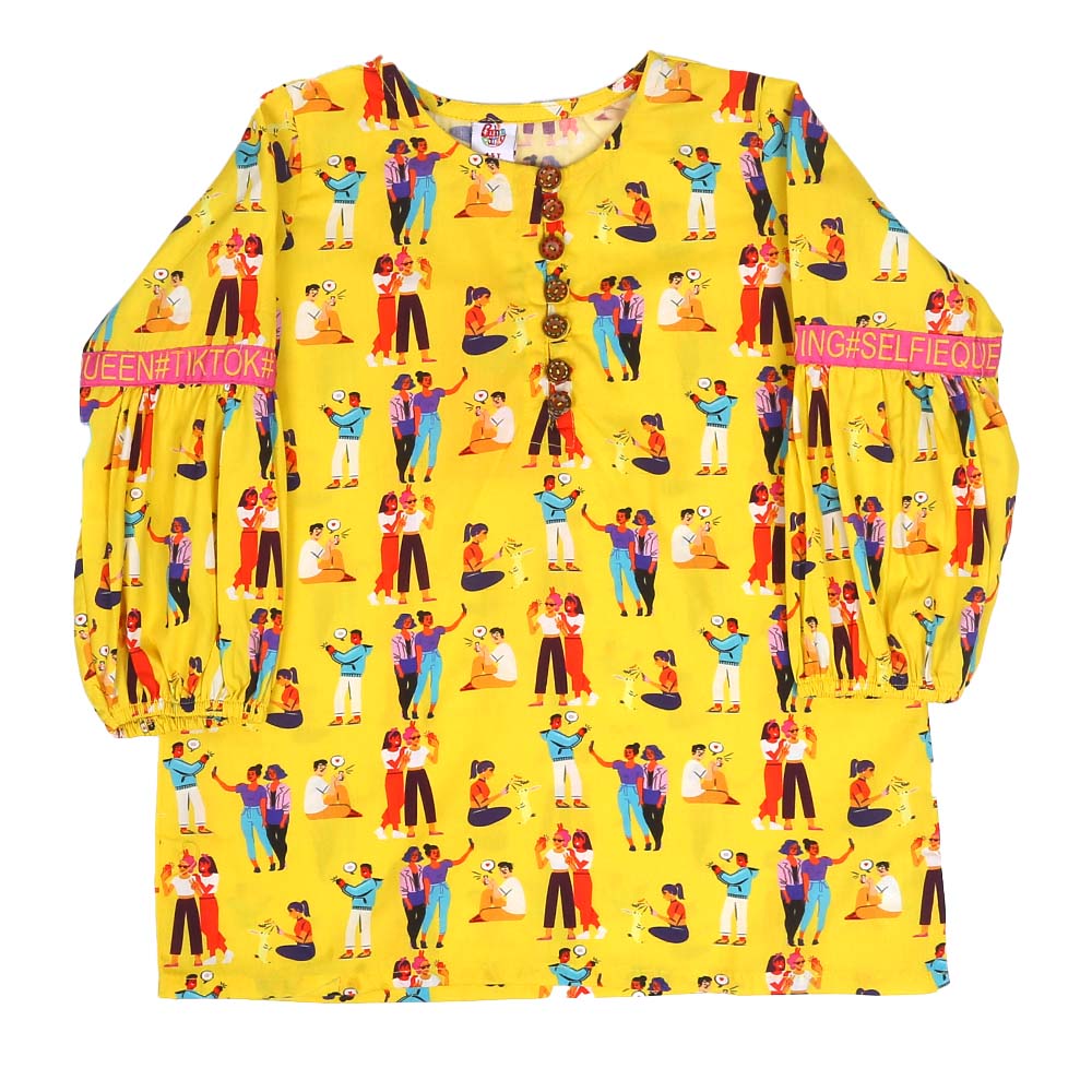 Girls Siblings Casual Top- Yellow