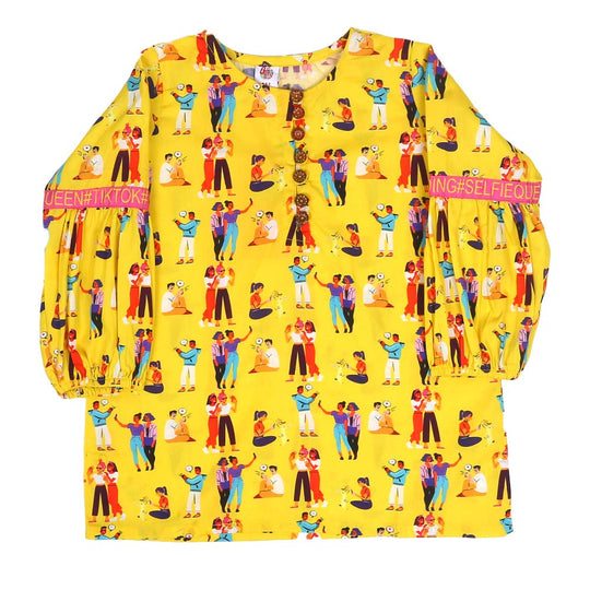 Girls Siblings Casual Top- Yellow
