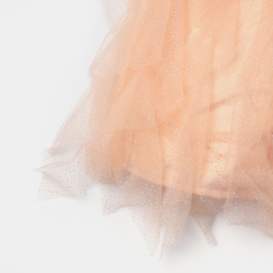 Girls Net Fancy Frock Glow - Fawn