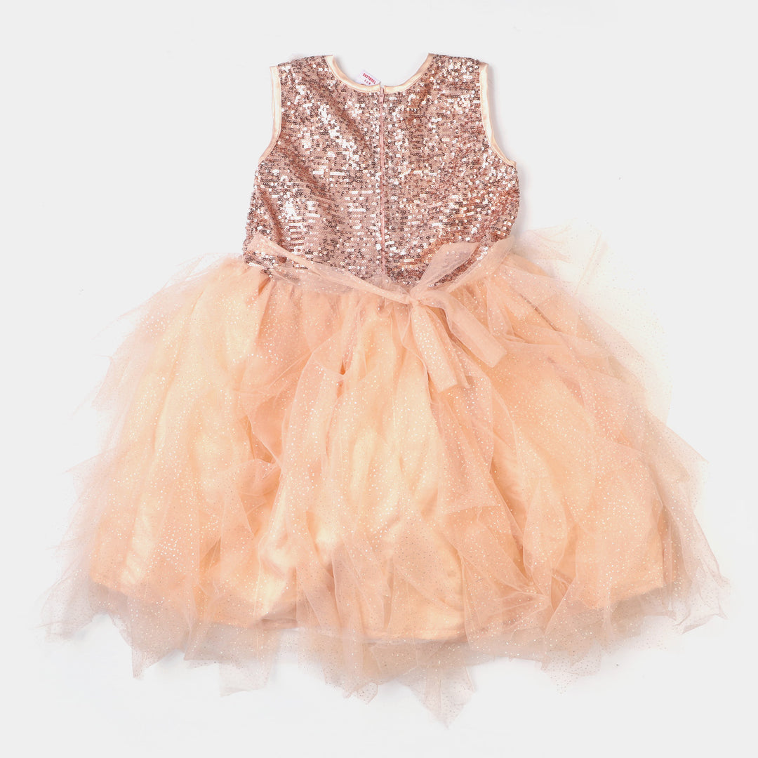 Girls Net Fancy Frock Glow - Fawn