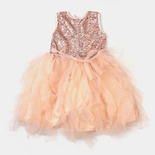 Girls Net Fancy Frock Glow - Fawn