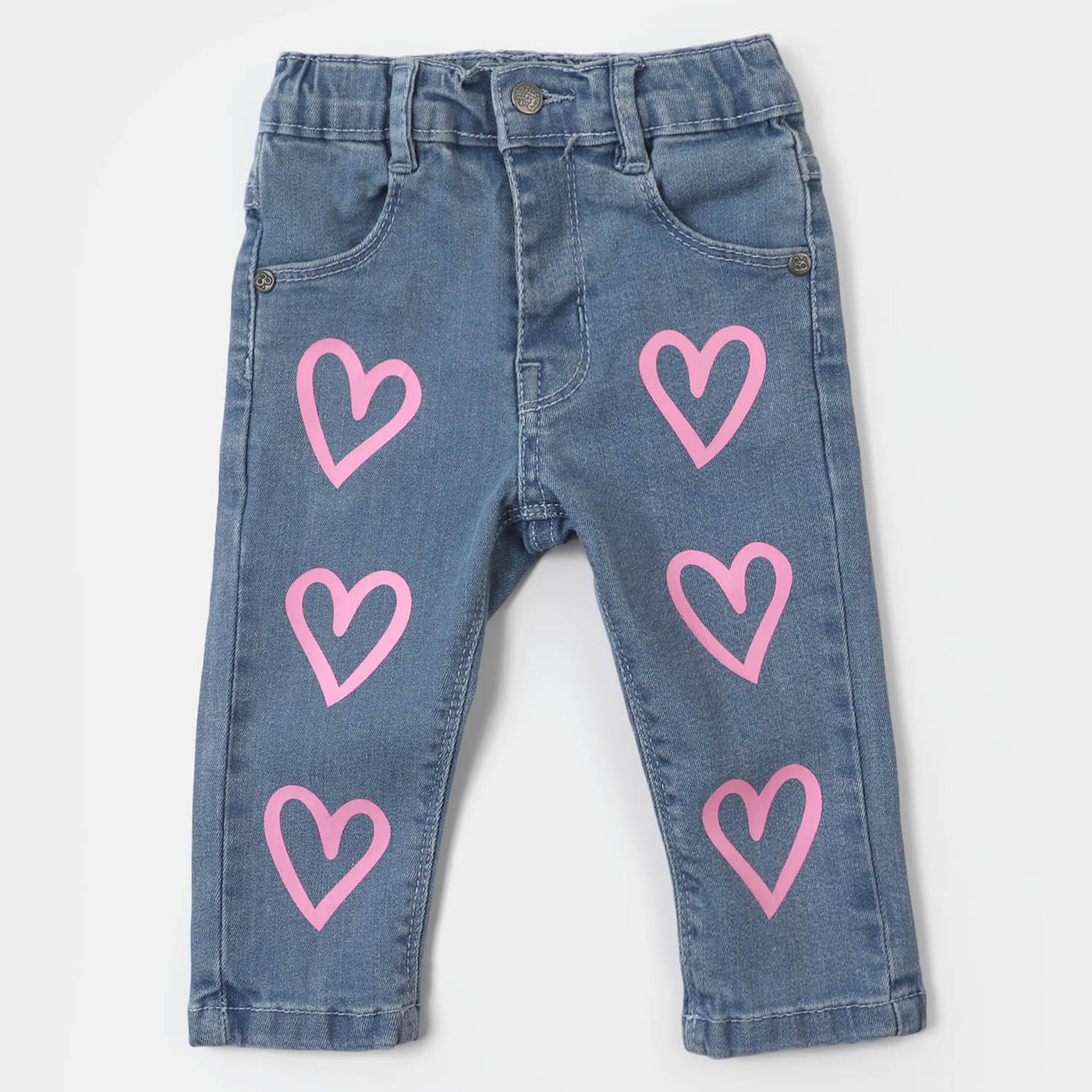 Infant Girls Denim Pant Pink Heart - Light Blue