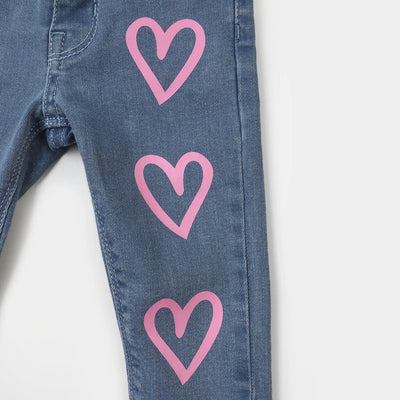 Infant Girls Denim Pant Pink Heart - Light Blue