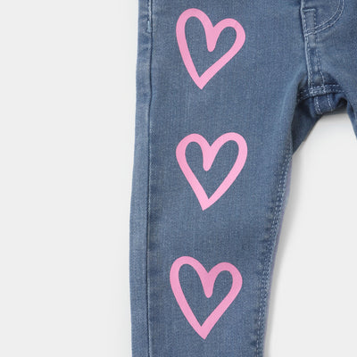 Infant Girls Denim Pant Pink Heart - Light Blue