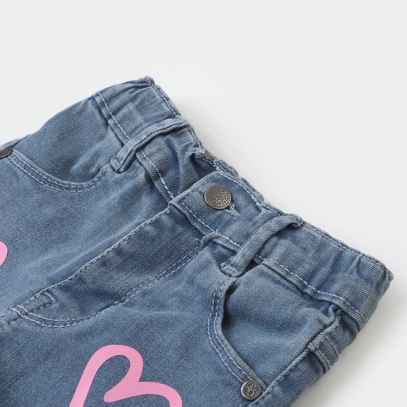 Infant Girls Denim Pant Pink Heart - Light Blue