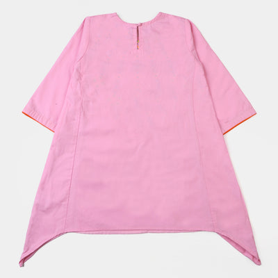 Girls Cotton Embroidered Kurti Artistic - Pink