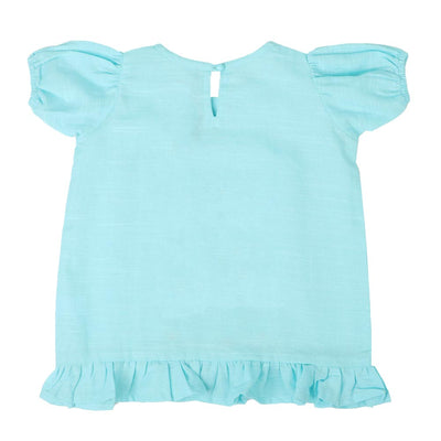 Girls Embroidered Top Bees And Flower - Aqua