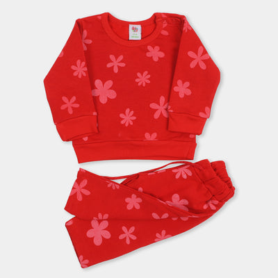 Infant Girls Knitted Suit Floral- Red