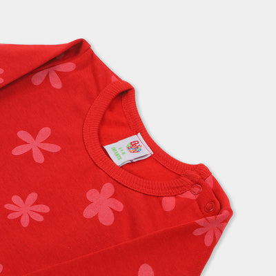 Infant Girls Knitted Suit Floral- Red