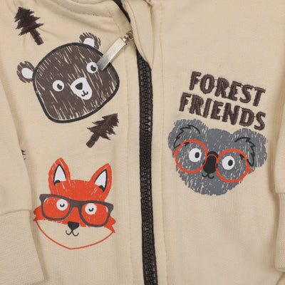 Infant Boys Hooded Knitted Jacket Forest - Light Beige