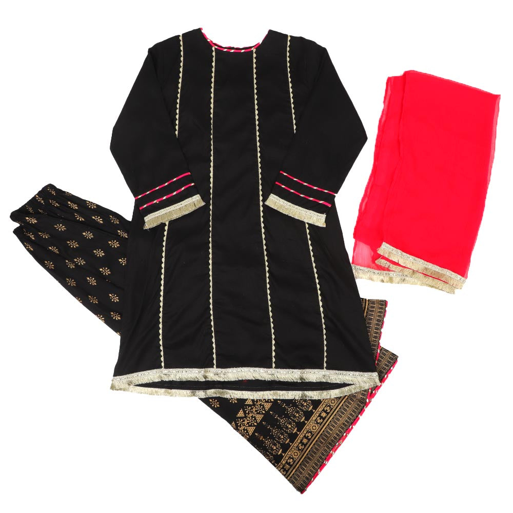 Girls 3Pcs Fancy Ethnic Desire - Black