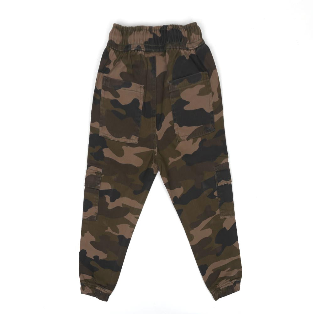 Boys Pants Cotton Cargo Camo Print - Green