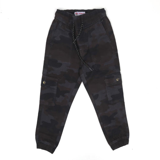 Boys Pants Cotton Cargo Camo Print - Grey