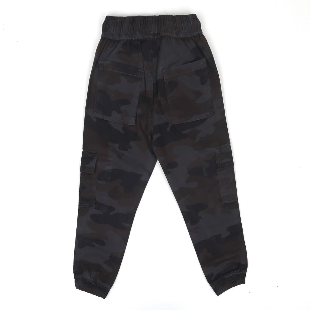 Boys Pants Cotton Cargo Camo Print - Grey