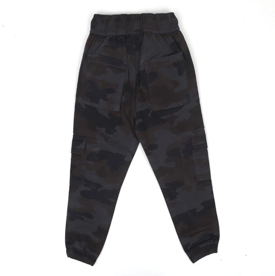 Boys Pants Cotton Cargo Camo Print - Grey