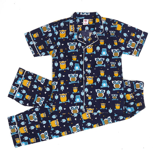 Boys Woven Night Suit Little Owl - NAVY