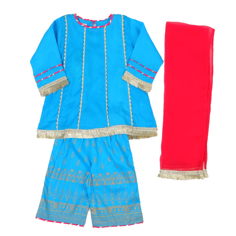 Infant Girls 3Pcs Fancy Ethnic Desire - Turquoise