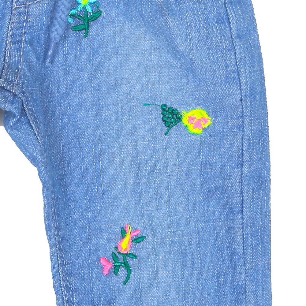 Infant Girls Pant Denim Flowers - Ice Blue