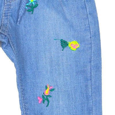 Infant Girls Pant Denim Flowers - Ice Blue