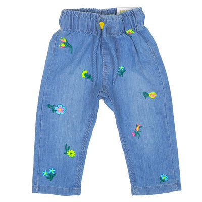 Infant Girls Pant Denim Flowers - Ice Blue