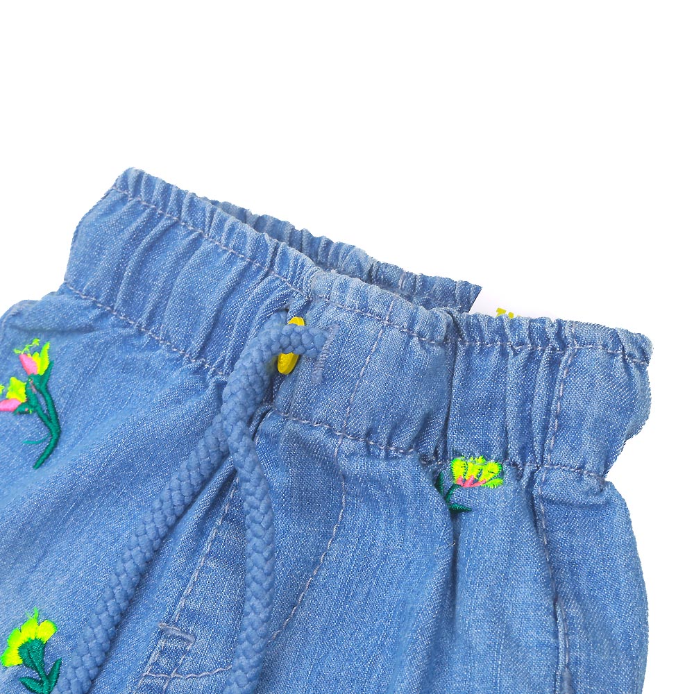 Infant Girls Pant Denim Flowers - Ice Blue