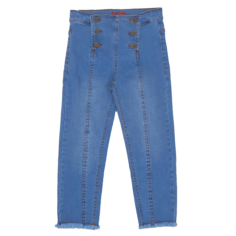 Girls Pant Denim Buttons - Lt.Blue