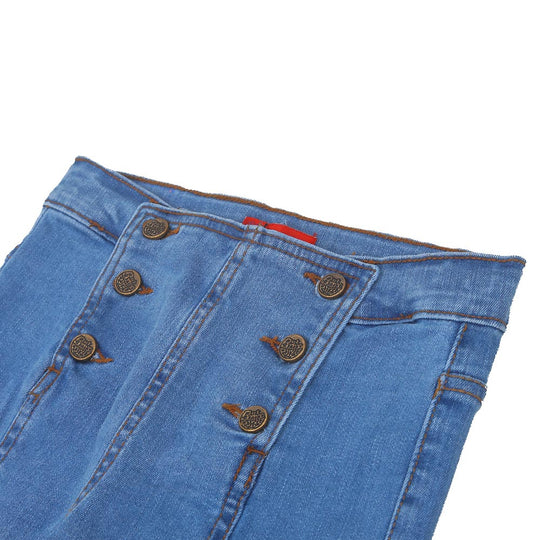 Girls Pant Denim Buttons - Lt.Blue