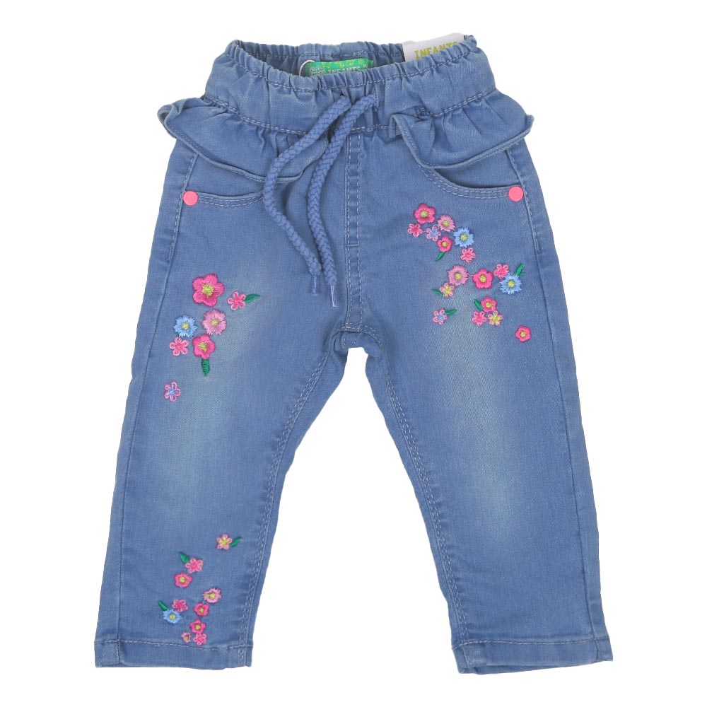 Infant Girls Pant Denim Flower Bunch - Ice Blue