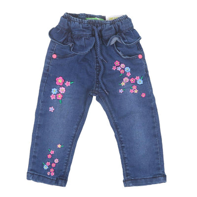 Infant Girls Pants Denim Flower Bunch - Mid Blue