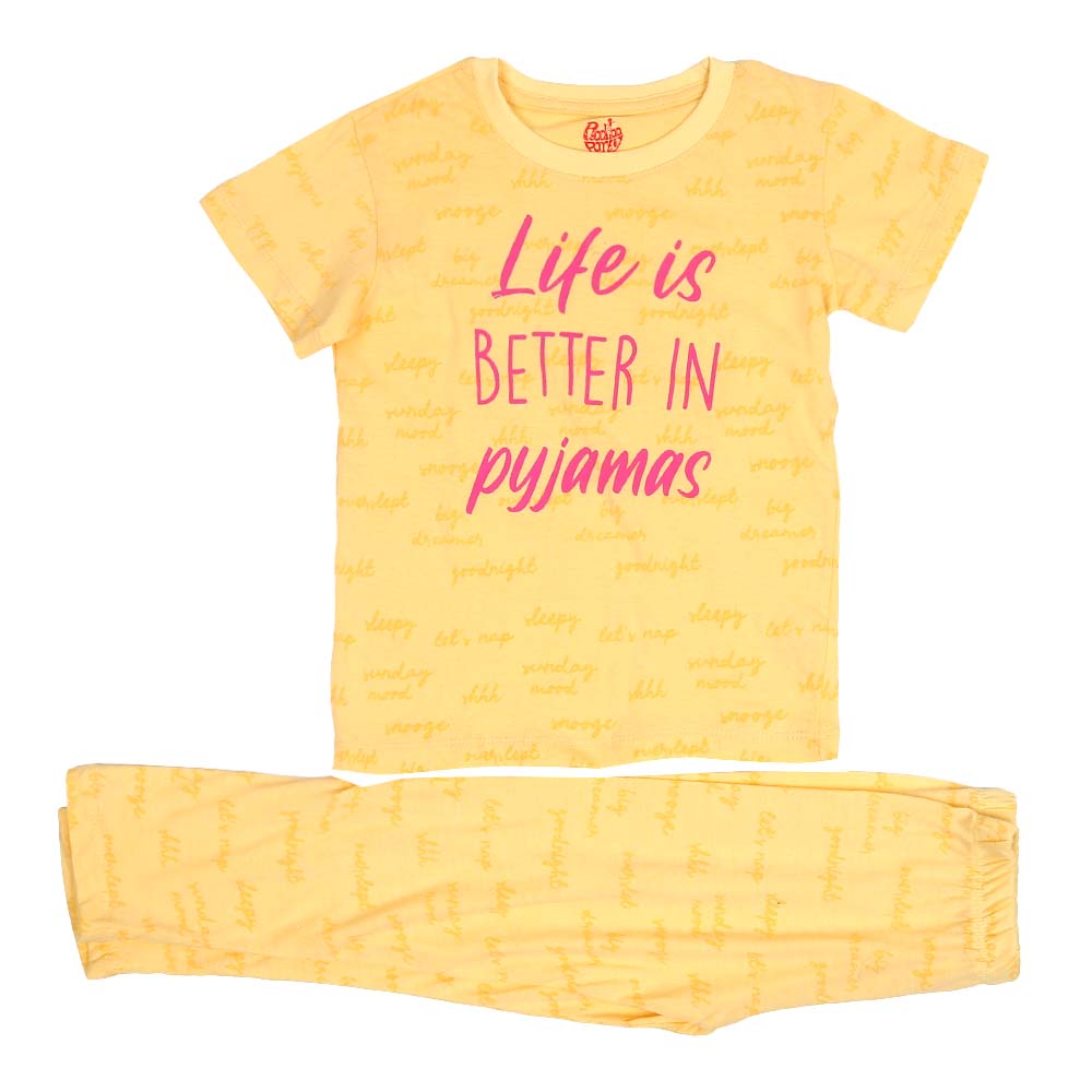 Girls Knitted Night Suit Good Night - Lemonade