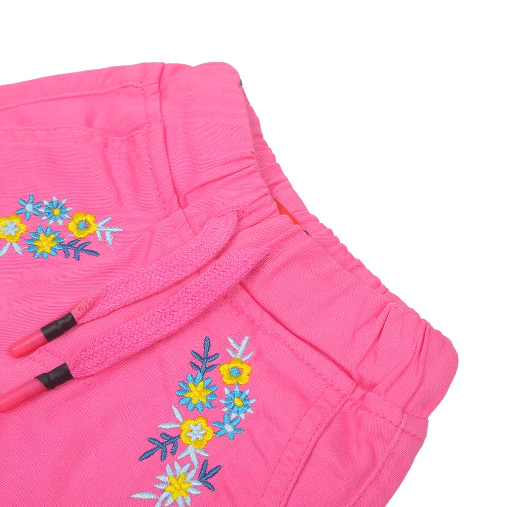 Infant Girls Cotton Shorts Flower Emb - Pink