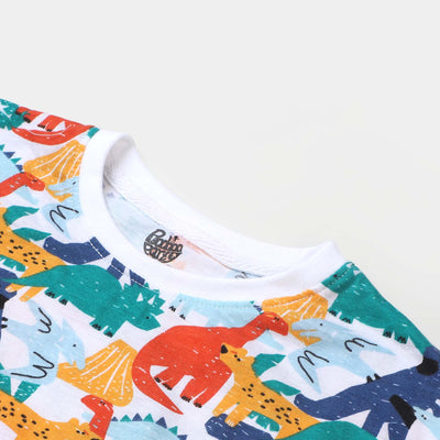 Boys T-Shirt Dino Print -White