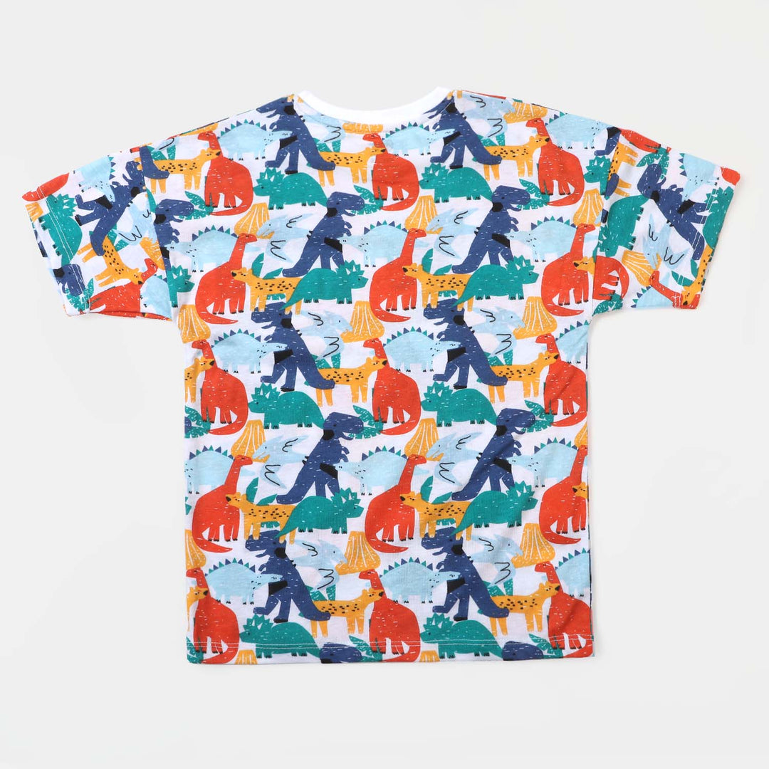 Boys T-Shirt Dino Print -White