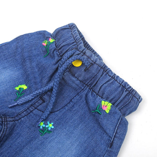 Infant Girls Pant Denim Aoe Flowers - Mid Blue