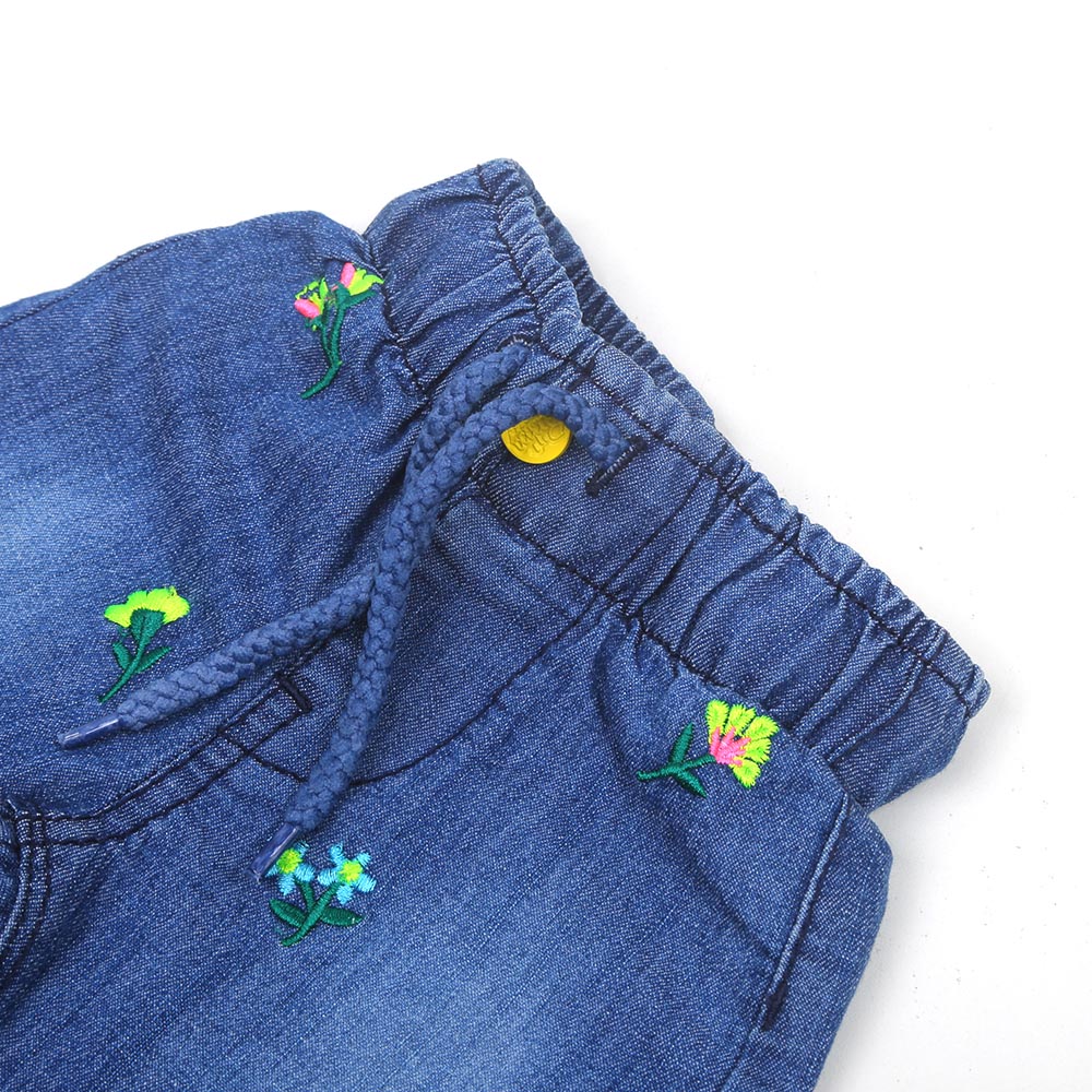 Infant Girls Pant Denim Aoe Flowers - Mid Blue