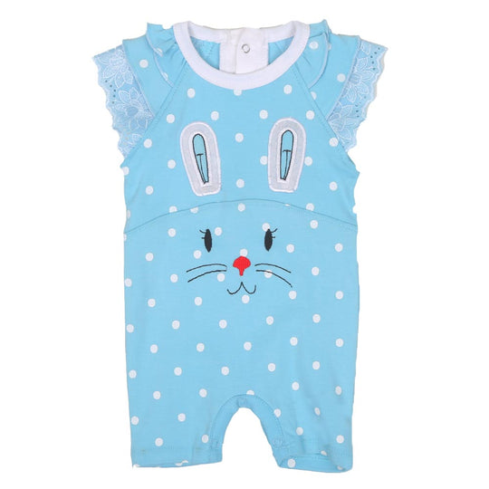 Infant Girls Knitted Rompers Bunny Face - Blue