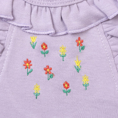 Infant Girls Knitted Romper Flower Emb - Purple