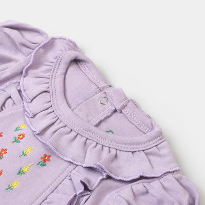 Infant Girls Knitted Romper Flower Emb - Purple