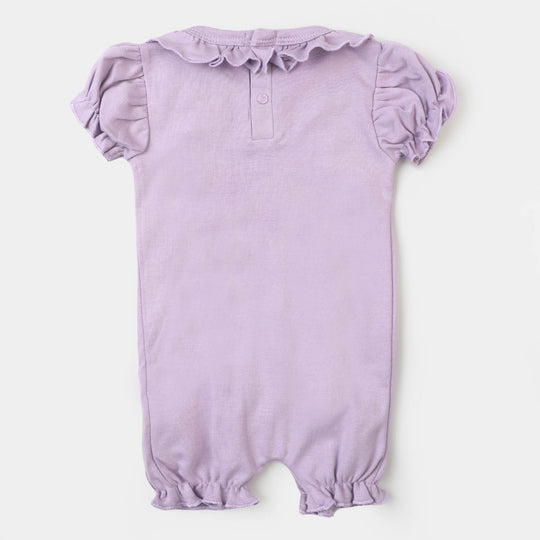 Infant Girls Knitted Romper Flower Emb - Purple